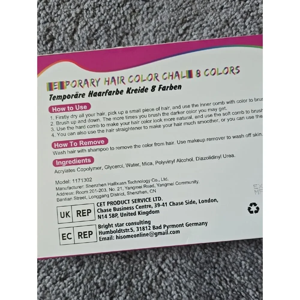 Temporary Hair Color Chalk 8 Colors Exp 2027 New Kids Play Style Dress-Up Fun